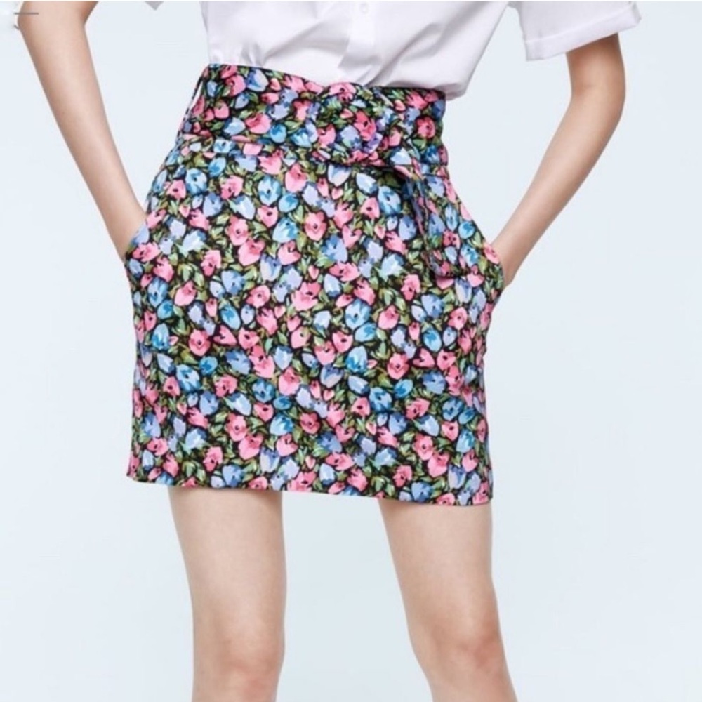 Zara Floral Mini Skirt with Belt